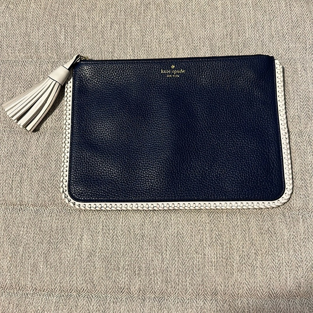 Kate Spade Navy with White Trim & Tassel Clutch